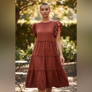 Elegant Ruffled Brown/red Dress